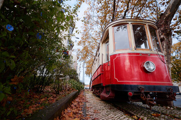 Old retro tram train. Attraction in Sintra, Portugal.