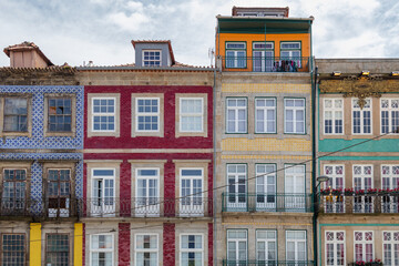 Colorful traditional architecture of the urban center of the city of Porto, Portugal - obrazy, fototapety, plakaty