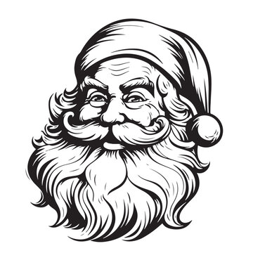 Santa Claus smiling head hand drawn sketch New Year illustration Symbols and signs