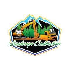 landscape contractor logo template, excavator contractor logo elements, ecxcavator vector illustration