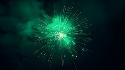 Close up of an green Firework in the Sky. Festive Template for New Year's Eve and Celebrations
