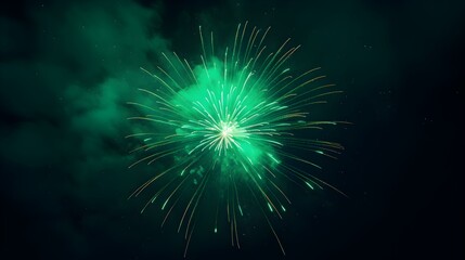 Fototapeta premium Close up of an green Firework in the Sky. Festive Template for New Year's Eve and Celebrations