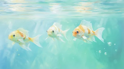 Fotobehang Three goldfish swimming in the water, AI © starush