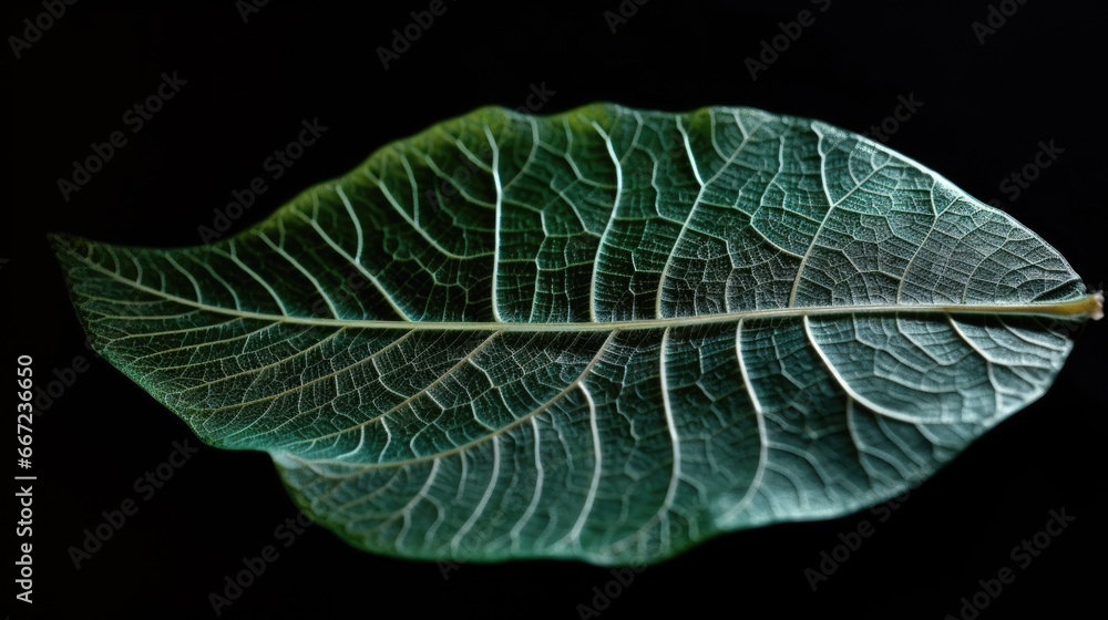 Poster transparent skeleton leaf with beautiful texture on a green. beautiful generative ai aig32