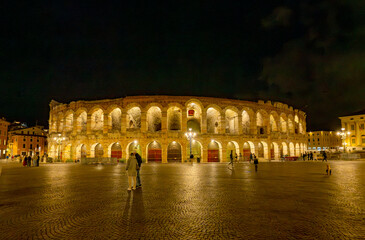 night landscape of the amphitheater in Verona