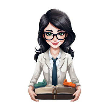 Smart girl student professor cute illustration brunette nerdy holding a book isolated