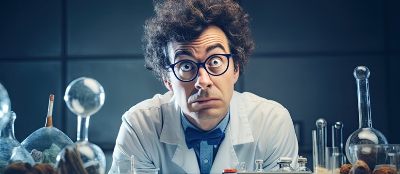 Devoted scientist with black glasses angered by pseudoscience dedicated to genuine science distressed by spreading misinformation