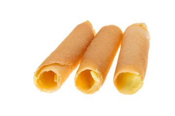 waffle rolls with lemon cream isolated