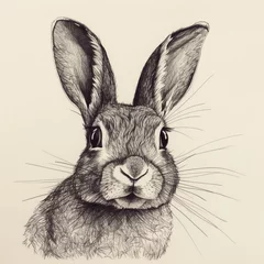 Foto op Aluminium Drawing of a rabbit made in pencil with a bunny hare © Olga