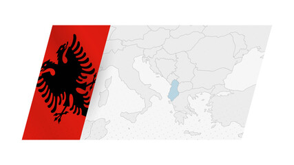 Albania map in modern style with flag of Albania on left side.