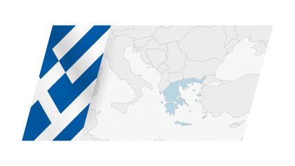 Greece map in modern style with flag of Greece on left side.