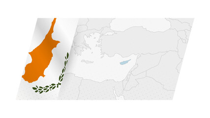 Cyprus map in modern style with flag of Cyprus on left side.