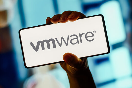 October 24, 2023, Brazil. In this photo illustration, the VMware logo is displayed on a smartphone screen.