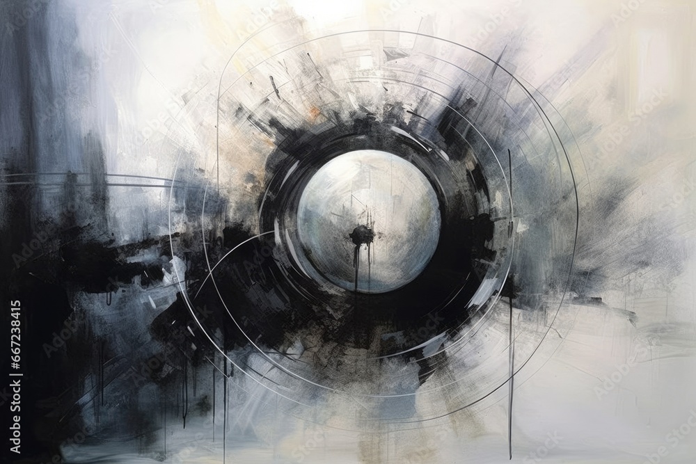Poster abstract art of dance of light theme that out of formless darkness in the style of simple yet intric