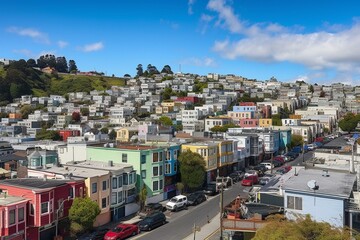 View of Castro district, San Francisco, California, USA. Generative AI - obrazy, fototapety, plakaty