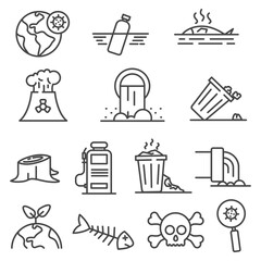 Sewage icons. Wastewater and water treatment vector icon set. Pollution line icon. Water treatment icon set. Editable stroke.
