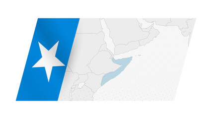 Somalia map in modern style with flag of Somalia on left side.