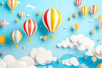 Paper art colorful balloons floating in air