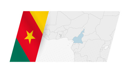 Cameroon map in modern style with flag of Cameroon on left side.