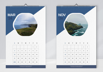 Blue Sea Wall Calendar 2024 Layout