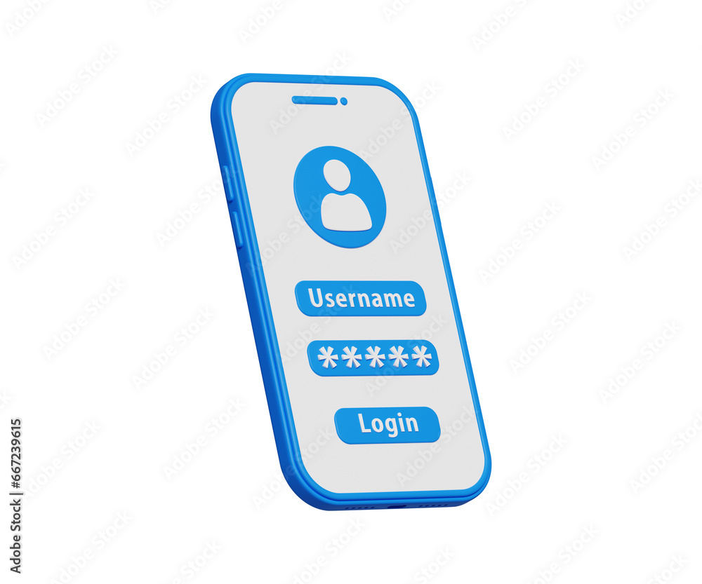 Poster 3d account log in concept. user authorization, login authentication page, sign up concept. smartphon