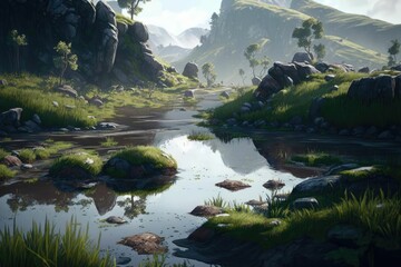 Mystical wetland: serene swamp terrain in natural landscape