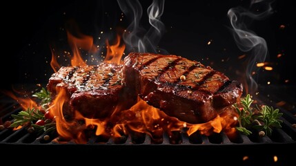 3D Grilled Brisket Flying Through the Air, Ultra Realistic Icon, Food Photo