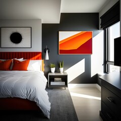 Modern bedroom interior, art deco style, modern contemporary