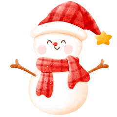 Watercolor snowman with hat and scarf illustration