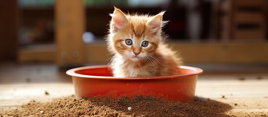 Kitten potty training with sand in litter box