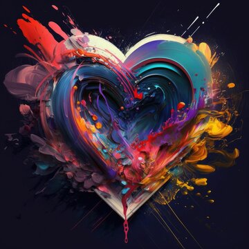 Colorful paint splashes forming love heart for valentine's day