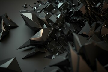 Abstract polygonal black crystal, faceted texture wallpaper