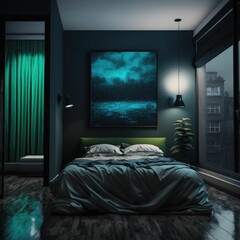 Modern luxury bedroom interior, art deco style, modern contemporary apartment