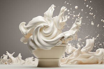 A 3D artwork showing a blend of whipped cream and Greek yoghurt. Generative AI