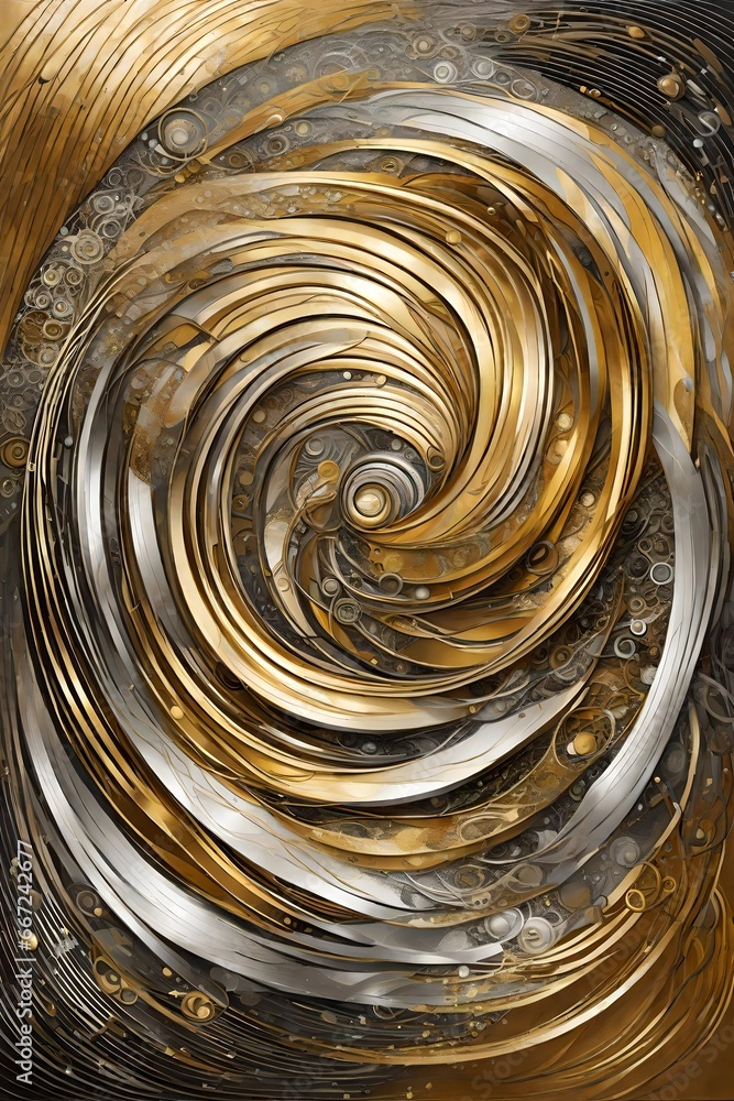 Poster an abstract representation of perpetual motion, with dynamic, circular forms in a harmonious palette