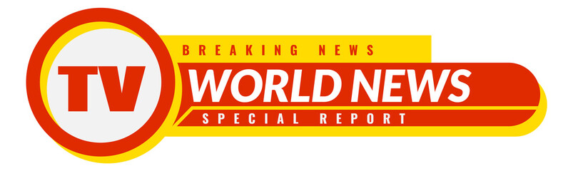 World news label. Tv show color title
