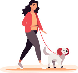 Happy person walking their dog  flat illustrations vector
