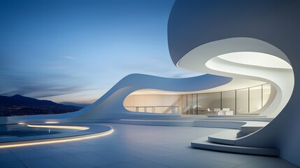 Fototapeta na wymiar Modern architecture at night, panoramic view. 3D rendering