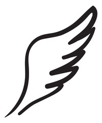 Angel wing drawing. Calligraphic heaven black logo