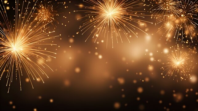 Background of light brown Fireworks. Festive Template for New Year's Eve and Celebrations