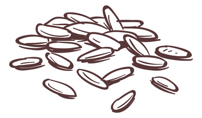 Rice kernels in retro engraving style. Farm grain sketch © YummyBuum
