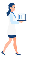 Woman carrying glass tube with experiment lab samples