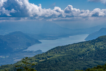 Grand Colombier, France - 08 31 2021: Grand Colombier Pass. View of the forest, the road, the Rhone...