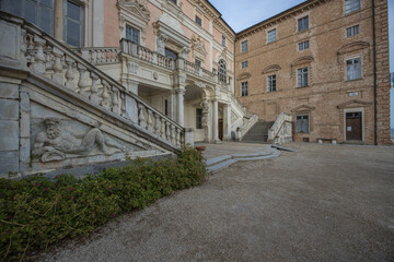 Govone, Italy - Detail of Govone Castle in Langhe Monferrato, no people are visible.