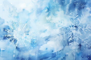 Background covered in snowflakes and frost patterns.