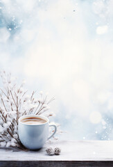 Fototapeta premium Warm drink on a cozy winter backdrop.
