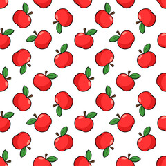 Apples vector seamless pattern. Red hand drawn elements on white background. Best for textile, wallpapers, kitchen decoration, wrapping paper, package and your design.
