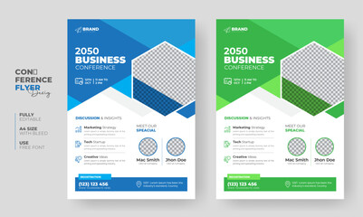 Business conference flyer template or online live webinar and corporate Business flyer, leaflet, poster layout template design - obrazy, fototapety, plakaty