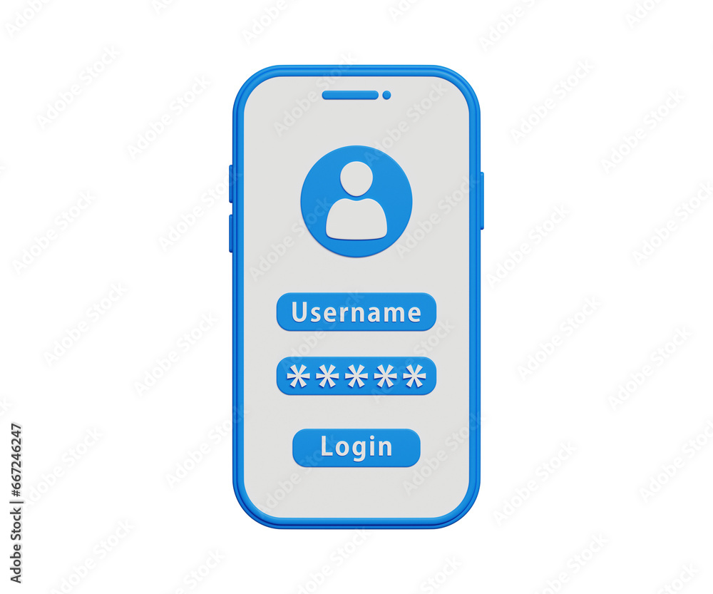 Poster 3d account log in concept. user authorization, login authentication page, sign up concept. smartphon