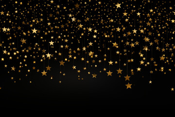 Golden stars on black background. Christmas element. Generative Ai
